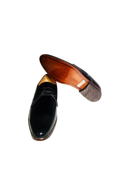 Artimen_Black Plain Patent Leather Handcrafted Derbs _Online_at_Aza_Fashions