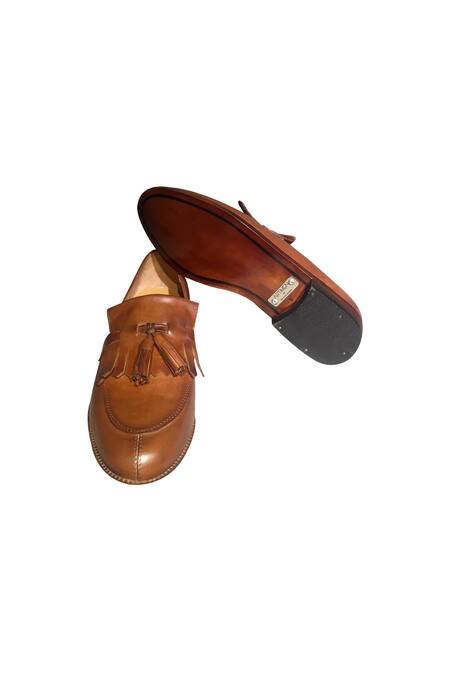Artimen_Brown Plain Tan Leather Handcrafted Flapping Shoes _Online_at_Aza_Fashions
