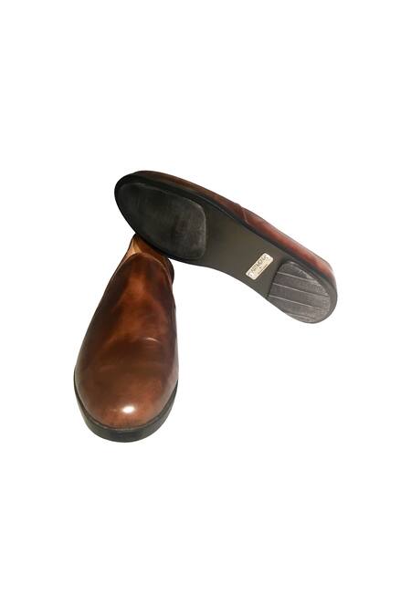Artimen_Brown Plain Leather Handcrafted V-loafer_Online_at_Aza_Fashions