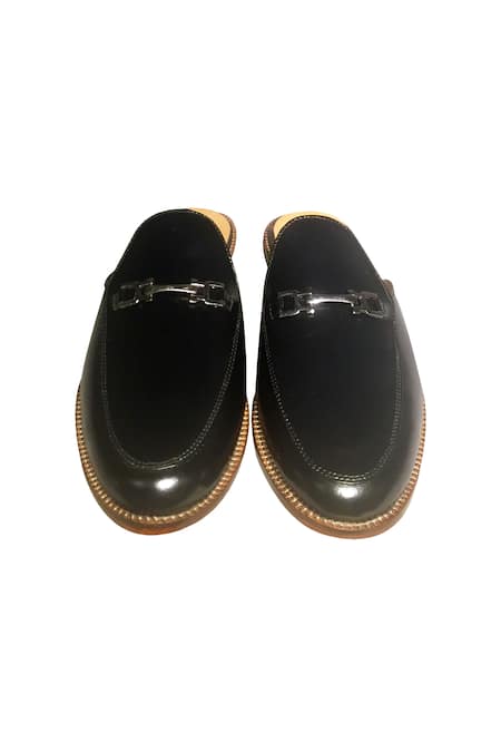 Shop_Artimen_Black Plain Pure Leather Slip-on Mules _at_Aza_Fashions