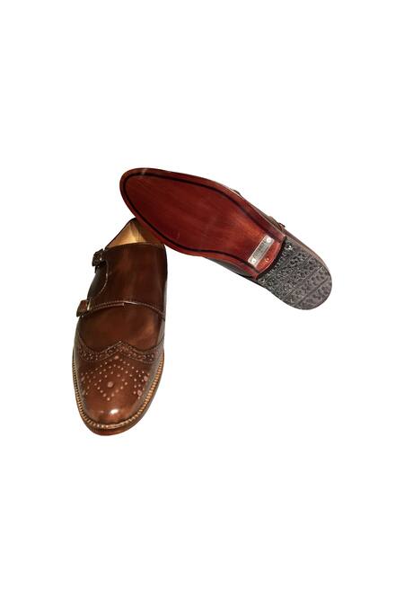 Artimen_Brown Plain Pure Leather D-monk Strap Loafers _Online_at_Aza_Fashions