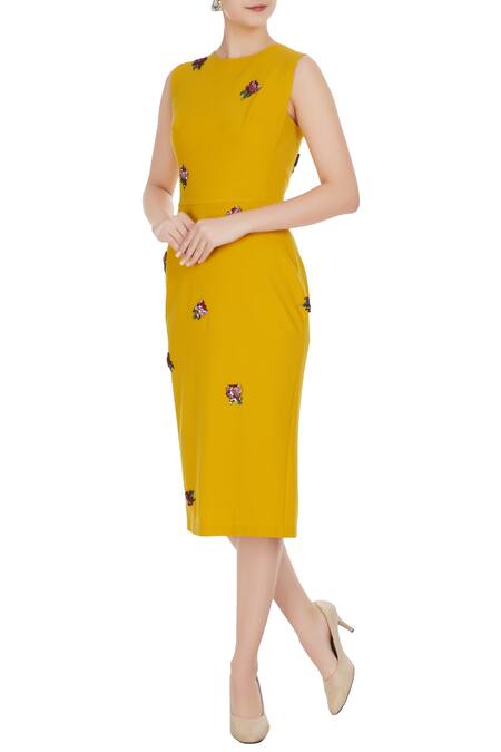 Stunning Yellow Pencil Dress with Sash