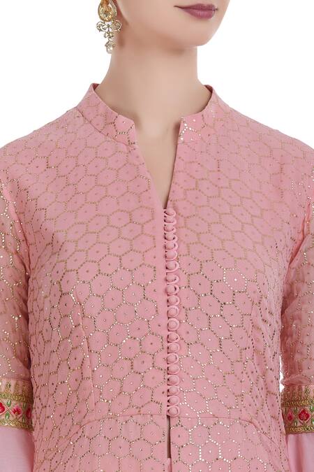 Ushma Vaidya_Pink Kurta Georgette Pant Cotton Dupatta Embroidered Palazzo Set  _at_Aza_Fashions