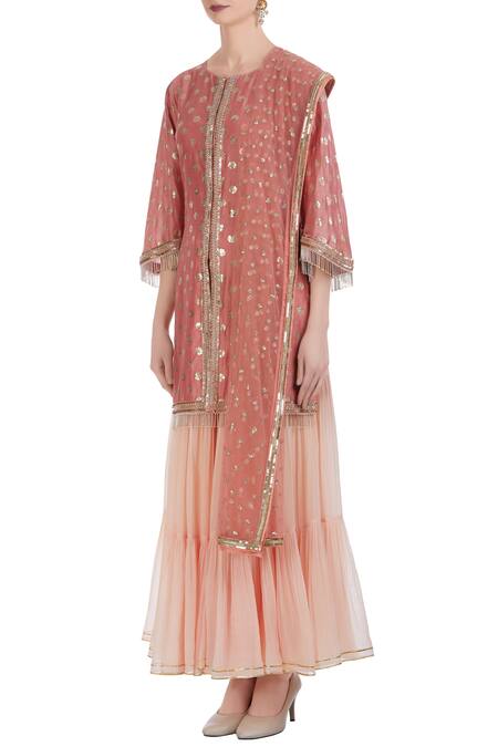 Buy Ushma Vaidya Pink Kurta Chanderi Silk Pant Georgette Embroidered Sharara Set Online at Aza Fashions Buy_Ushma Vaidya_Pink Kurta Chanderi Silk Pant Georgette Embroidered Sharara Set _Online_at_Aza_Fashions