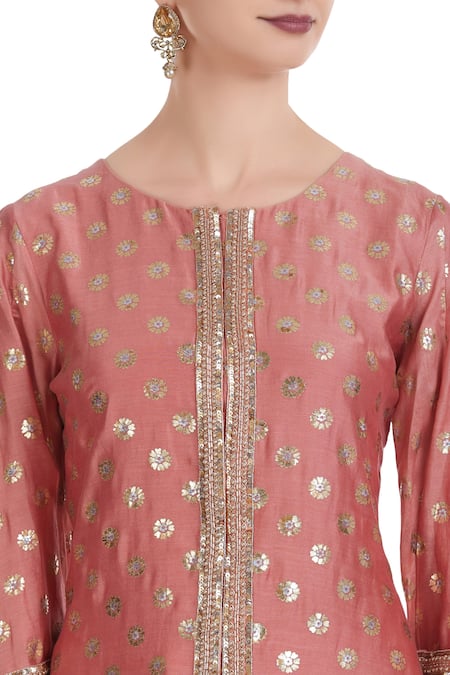 Ushma Vaidya Pink Kurta Chanderi Silk Pant Georgette Embroidered Sharara Set at Aza Fashions Ushma Vaidya_Pink Kurta Chanderi Silk Pant Georgette Embroidered Sharara Set _at_Aza_Fashions