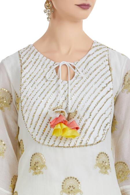 Ushma Vaidya Cream Kurta And Pant Cotton Dupatta Net Embroidered Sharara Set at Aza Fashions Ushma Vaidya_Cream Kurta And Pant Cotton Dupatta Net Embroidered Sharara Set _at_Aza_Fashions