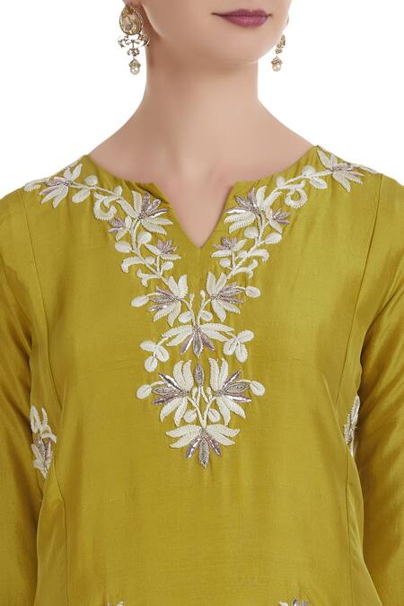 Ushma Vaidya_Yellow Kurta Dupion Silk Pant Cotton Embroidered Palazzo Set  _at_Aza_Fashions