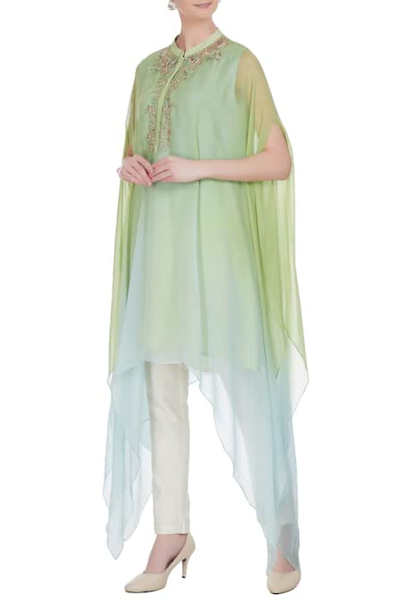 Swapan & Seema Green & blue sequin hand embroidered kaftan-kurta 