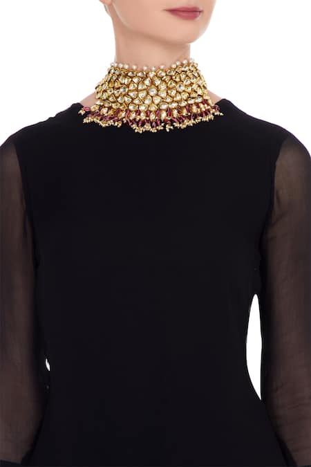 Just Shradhas Beaded & Pearl Choker Necklace 