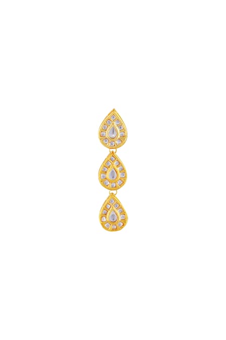 Just Shradhas_Gold Plated Zari Tear Drop Shaped Dangling Earrings _Online_at_Aza_Fashions