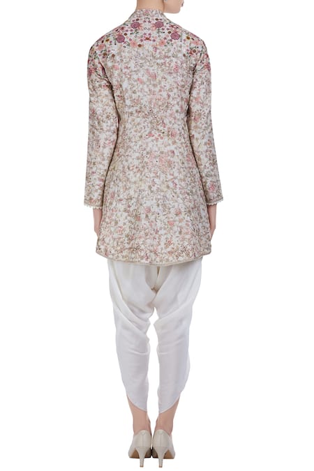 Petticoat Lane By Divya Chanderi silk hand thread embroidered floral jacket with dhoti pants 