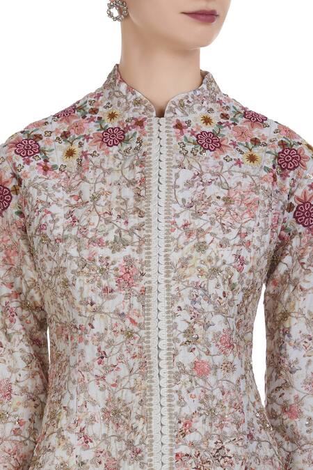 Petticoat Lane By Divya Pink Chanderi Silk Embroidered Thread And Hand Floral Jacket With Dhoti Pants at Aza Fashions Petticoat Lane By Divya_Pink Chanderi Silk Embroidered Thread And Hand Floral Jacket With Dhoti Pants _at_Aza_Fashions