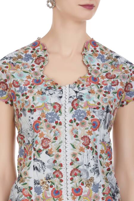 Petticoat Lane By Divya Multi Color V Neck Chanderi Silk Jacket Palazzo Set at Aza Fashions Petticoat Lane By Divya_Multi Color V Neck Chanderi Silk Jacket Palazzo Set _at_Aza_Fashions