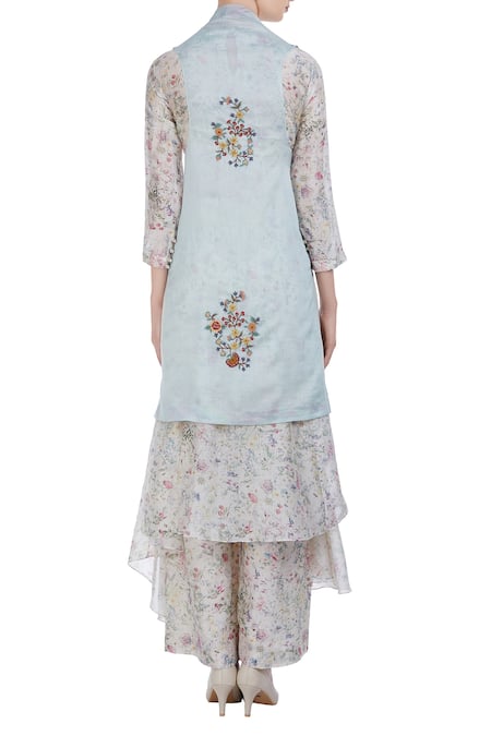 Petticoat Lane By Divya Chanderi Embroidered Jacket Kurta Set 
