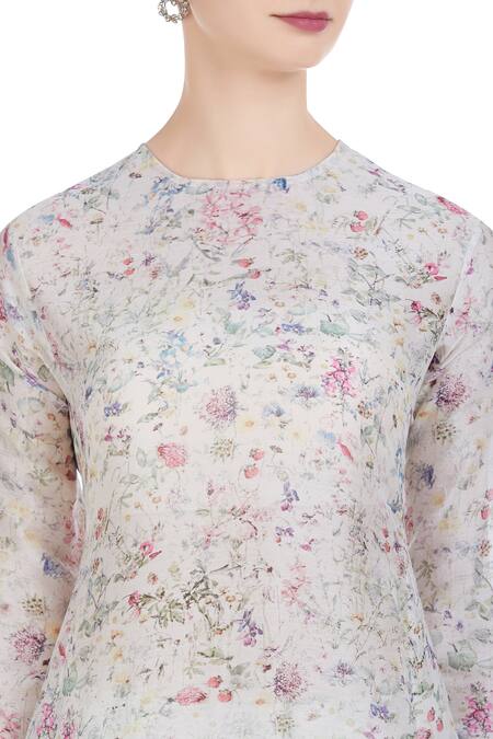 Petticoat Lane By Divya Blue Chanderi Silk Printed Floral Kurta Round Embroidered Jacket Set at Aza Fashions Petticoat Lane By Divya_Blue Chanderi Silk Printed Floral Kurta Round Embroidered Jacket Set _at_Aza_Fashions