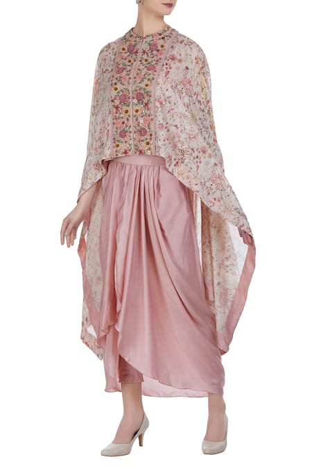 Petticoat Lane By Divya Chanderi Silk Embellished Cape & Draped Skirt Set 