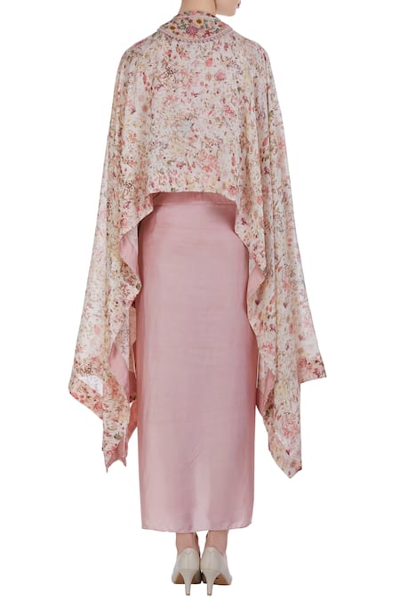 Petticoat Lane By Divya Chanderi Silk Embellished Cape & Draped Skirt Set 