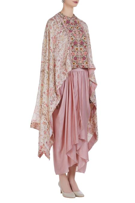 Petticoat Lane By Divya Pink Chanderi Silk Cape Round Embellished And Draped Skirt Set Online at Aza Fashions Petticoat Lane By Divya_Pink Chanderi Silk Cape Round Embellished And Draped Skirt Set _Online_at_Aza_Fashions