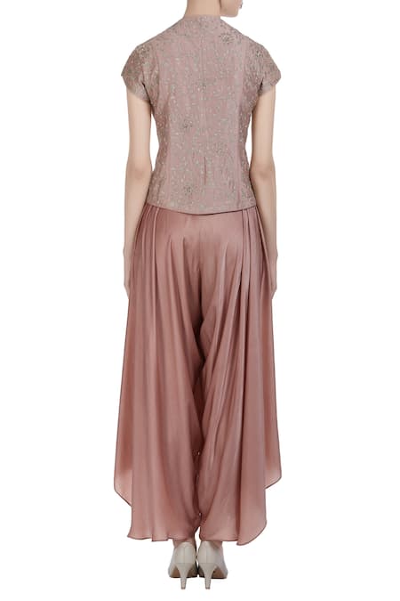 Shop Petticoat Lane By Divya Pink Chanderi Silk Embroidered Hand And Sequin Jacket With Palazzos & Dupatta at Aza Fashions Shop_Petticoat Lane By Divya_Pink Chanderi Silk Embroidered Hand And Sequin Jacket With Palazzos & Dupatta _at_Aza_Fashions