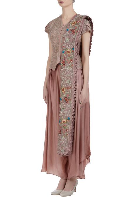 Buy Petticoat Lane By Divya Pink Chanderi Silk Embroidered Hand And Sequin Jacket With Palazzos & Dupatta Online at Aza Fashions Buy_Petticoat Lane By Divya_Pink Chanderi Silk Embroidered Hand And Sequin Jacket With Palazzos & Dupatta _Online_at_Aza_Fashions