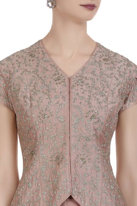 Petticoat Lane By Divya Pink Chanderi Silk Embroidered Hand And Sequin Jacket With Palazzos & Dupatta at Aza Fashions Petticoat Lane By Divya_Pink Chanderi Silk Embroidered Hand And Sequin Jacket With Palazzos & Dupatta _at_Aza_Fashions