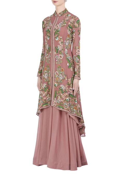 Buy Petticoat Lane By Divya Pink Chiffon Silk Embroidered Thread Work Floral Hand Jacket Skirt Set Online at Aza Fashions Buy_Petticoat Lane By Divya_Pink Chiffon Silk Embroidered Thread Work Floral Hand Jacket Skirt Set _Online_at_Aza_Fashions