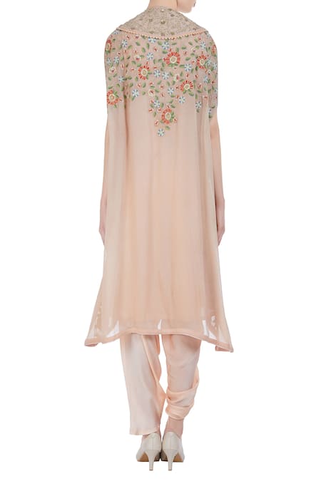 Shop Petticoat Lane By Divya Peach Chiffon Silk Jacket Open Embroidered And Kurta Set at Aza Fashions Shop_Petticoat Lane By Divya_Peach Chiffon Silk Jacket Open Embroidered And Kurta Set _at_Aza_Fashions