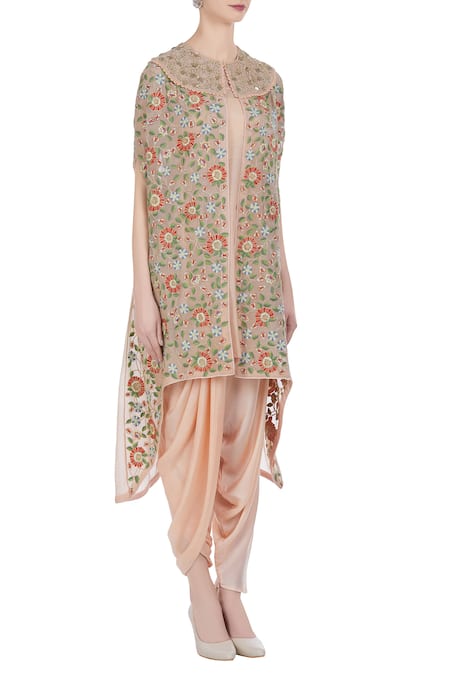 Petticoat Lane By Divya Peach Chiffon Silk Jacket Open Embroidered And Kurta Set Online at Aza Fashions Petticoat Lane By Divya_Peach Chiffon Silk Jacket Open Embroidered And Kurta Set _Online_at_Aza_Fashions