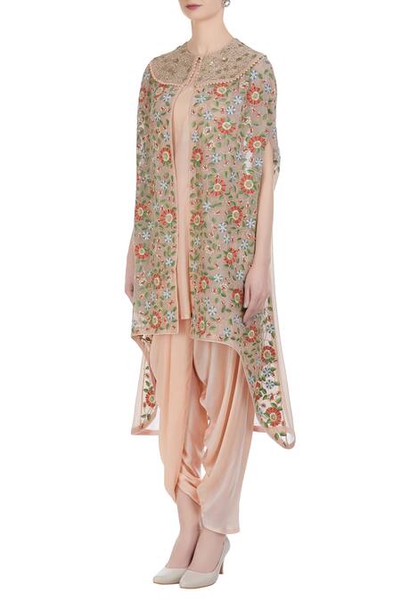Buy Petticoat Lane By Divya Peach Chiffon Silk Jacket Open Embroidered And Kurta Set Online at Aza Fashions Buy_Petticoat Lane By Divya_Peach Chiffon Silk Jacket Open Embroidered And Kurta Set _Online_at_Aza_Fashions