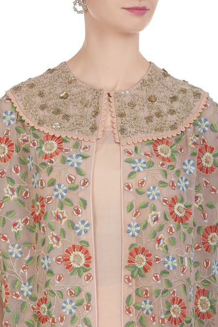 Petticoat Lane By Divya Peach Chiffon Silk Jacket Open Embroidered And Kurta Set at Aza Fashions Petticoat Lane By Divya_Peach Chiffon Silk Jacket Open Embroidered And Kurta Set _at_Aza_Fashions