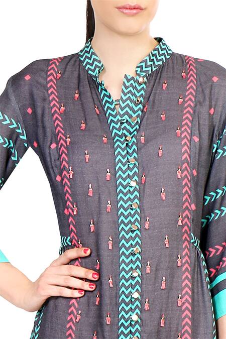 Buy Soup By Sougat Paul Blue Crepe Silk Geometric Motifs Round Neck Printed Midi Dress Online at Aza Fashions Buy_Soup By Sougat Paul_Blue Crepe Silk Geometric Motifs Round Neck Printed Midi Dress _Online_at_Aza_Fashions