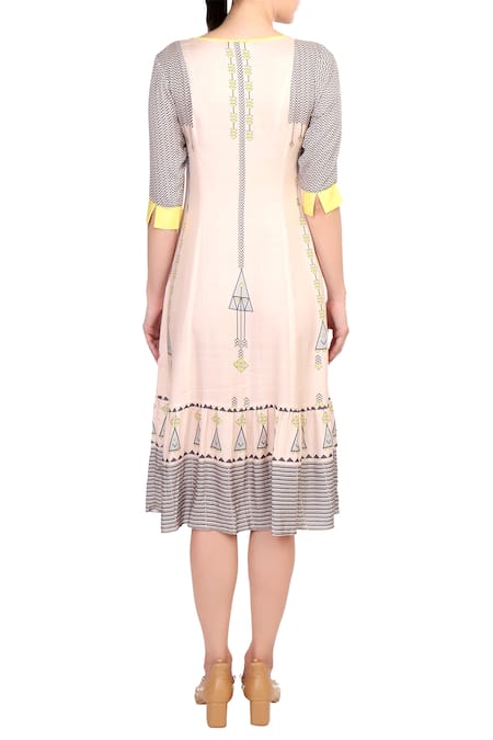 Shop Soup By Sougat Paul Pink Round Printed Midi Dress at Aza Fashions Shop_Soup By Sougat Paul_Pink Round Printed Midi Dress _at_Aza_Fashions