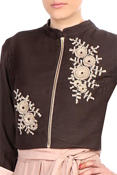 Buy Soup By Sougat Paul Brown Blend, Crepe Floral Motifs Embroidered Blouse And Dhoti Pant Set Online at Aza Fashions Buy_Soup By Sougat Paul_Brown Blend, Crepe Floral Motifs Embroidered Blouse And Dhoti Pant Set _Online_at_Aza_Fashions