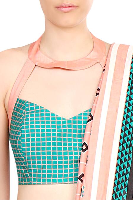 Buy Soup By Sougat Paul Blue Tussar Silk Striped, Checks And Pink Printed Saree Online at Aza Fashions Buy_Soup By Sougat Paul_Blue Tussar Silk Striped, Checks And Pink Printed Saree _Online_at_Aza_Fashions