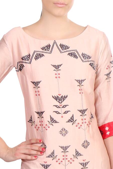 Buy Soup By Sougat Paul Pink Boat Neck Printed Chanderi Kurta With Palazzos Online at Aza Fashions Buy_Soup By Sougat Paul_Pink Boat Neck Printed Chanderi Kurta With Palazzos _Online_at_Aza_Fashions