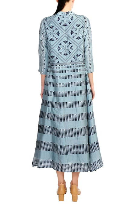 Soup By Sougat Paul Blue chanderi jacket dress 
