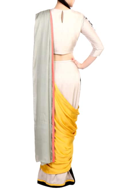 Soup By Sougat Paul Yellow & black color block satin silk saree 