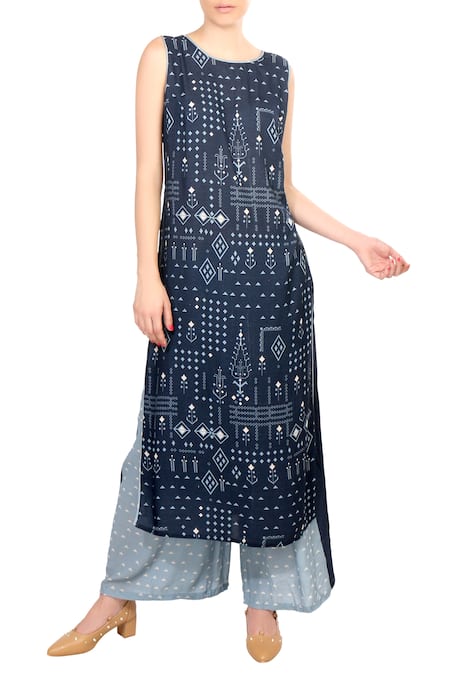 Soup By Sougat Paul Blue cotton sleeveless kurta with pants 