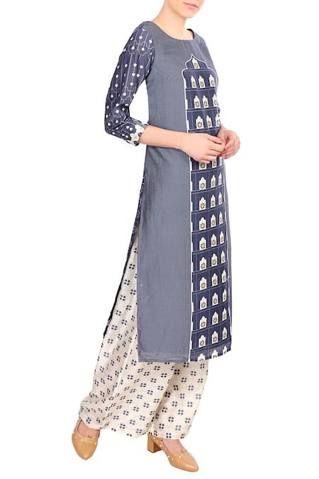 Soup By Sougat Paul Blue chanderi printed kurta with palazzos  