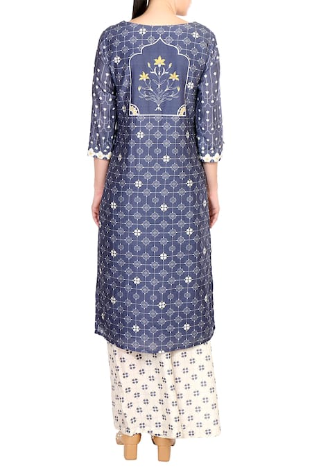 Soup By Sougat Paul Blue chanderi printed kurta with palazzos  