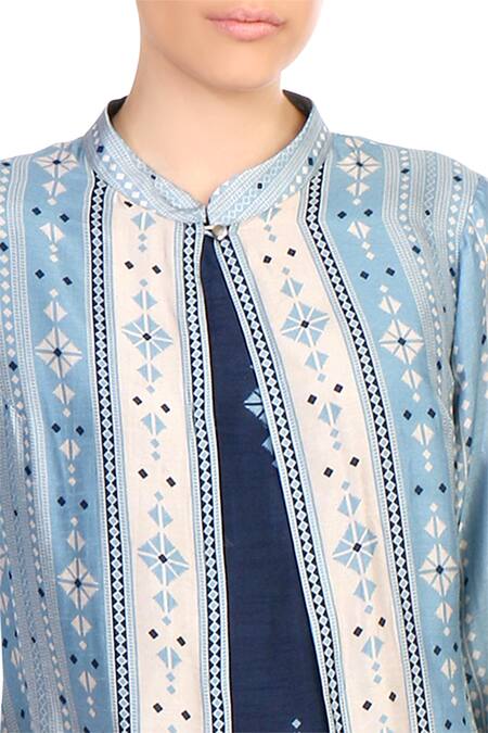 Buy Soup By Sougat Paul Blue Asymmetric Tussar Printed Cape Dress Online at Aza Fashions Buy_Soup By Sougat Paul_Blue Asymmetric Tussar Printed Cape Dress _Online_at_Aza_Fashions