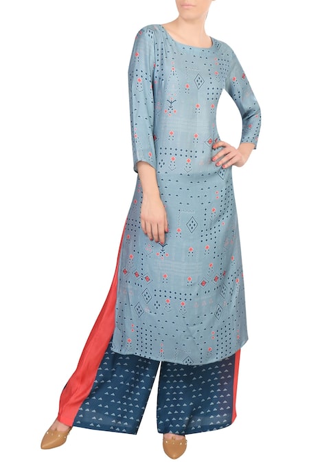Soup By Sougat Paul Blue cotton printed kurta with palazzos 