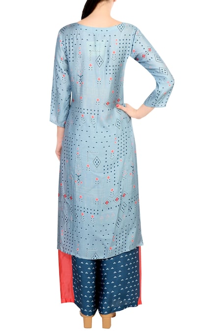 Soup By Sougat Paul Blue cotton printed kurta with palazzos 