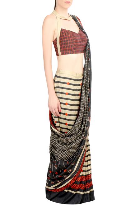 Soup By Sougat Paul_Multi Color Tussar Printed Saree _Online_at_Aza_Fashions