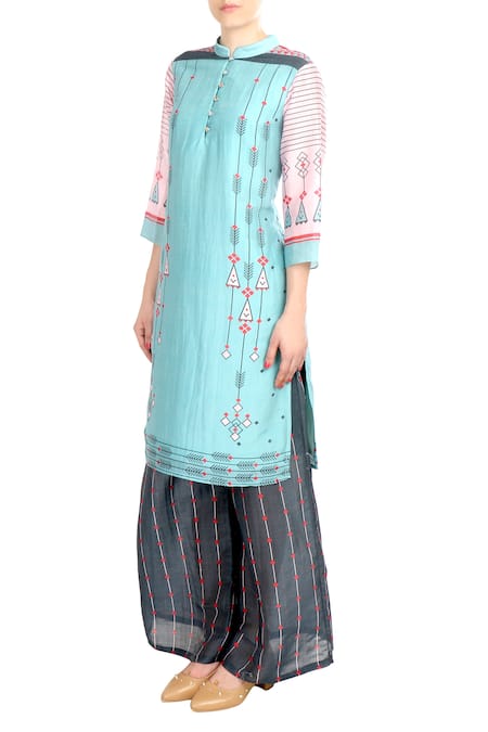 Soup By Sougat Paul Blue printed chanderi kurta with palazzos 