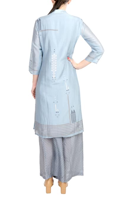 Soup By Sougat Paul Blue printed layered chanderi kurta with palazzos 