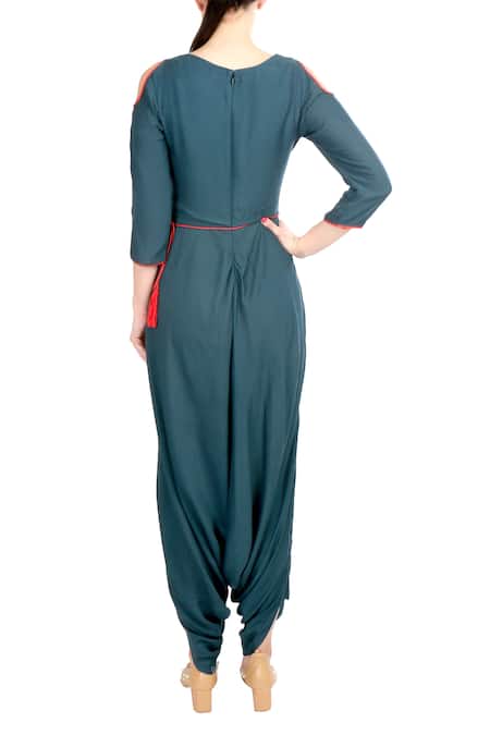 Shop Soup By Sougat Paul Green Crepe Silk Floral Motifs Round Neck Embroidered Layered Jumpsuit at Aza Fashions Shop_Soup By Sougat Paul_Green Crepe Silk Floral Motifs Round Neck Embroidered Layered Jumpsuit _at_Aza_Fashions