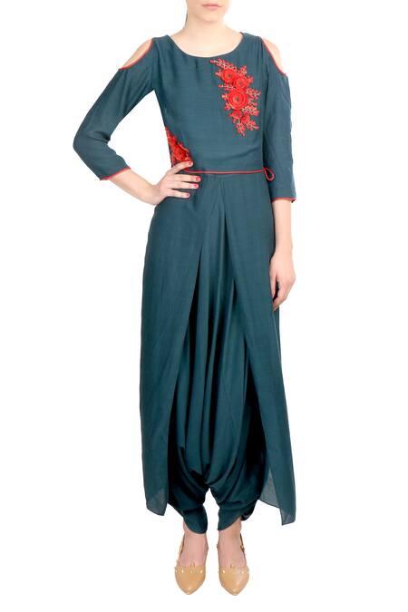 Soup By Sougat Paul Green Crepe Silk Floral Motifs Round Neck Embroidered Layered Jumpsuit Online at Aza Fashions Soup By Sougat Paul_Green Crepe Silk Floral Motifs Round Neck Embroidered Layered Jumpsuit _Online_at_Aza_Fashions