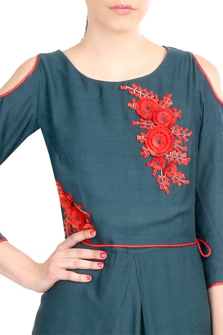 Buy Soup By Sougat Paul Green Crepe Silk Floral Motifs Round Neck Embroidered Layered Jumpsuit Online at Aza Fashions Buy_Soup By Sougat Paul_Green Crepe Silk Floral Motifs Round Neck Embroidered Layered Jumpsuit _Online_at_Aza_Fashions