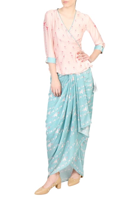 Soup by Sougat Paul Chanderi Printed Draped Skirt Set 